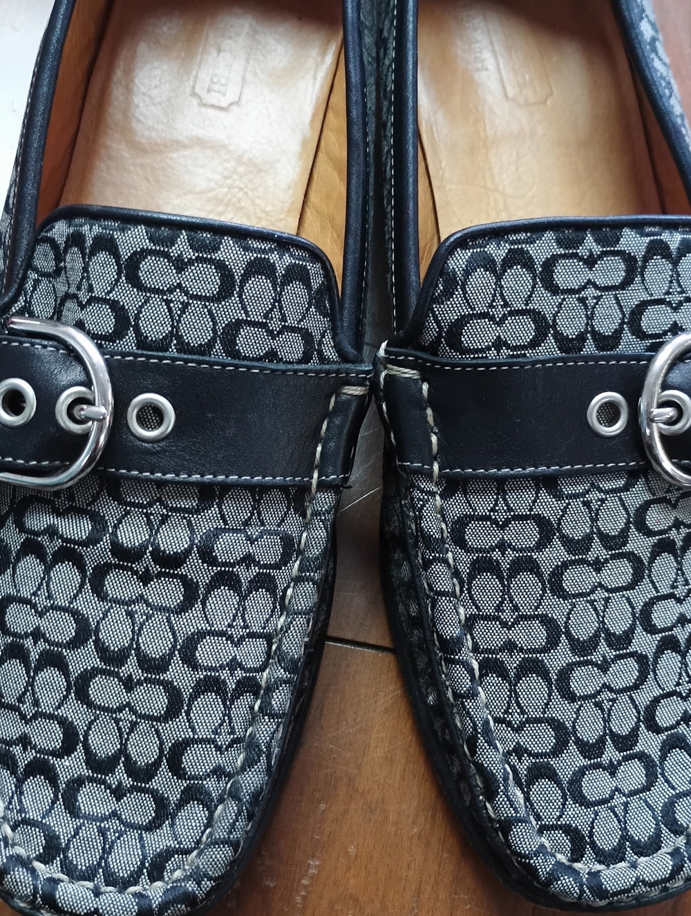 Coach Monogram Canvas Flats in Black and Tan - Picture 3 of 5